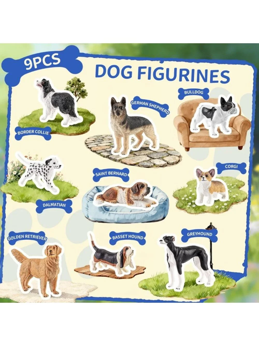 9 PCS Realistic Dog Figurines Set - Educational Animal Toys, Cake Toppers